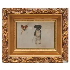 Grace Hudson, Study of Dogs, pencil and oil on board, [approximate dimensions -