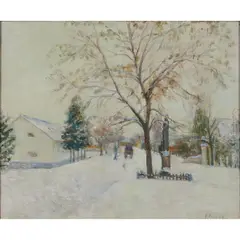 Lajos Kunffy, Winter Street, oil on linen canvas, [approximate dimensions -