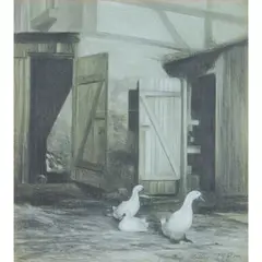 "Entenstudie" (Duck Study) by Richard Müller, 1948, charcoal on paper, [approximate dimensions -, offered Oct 2025