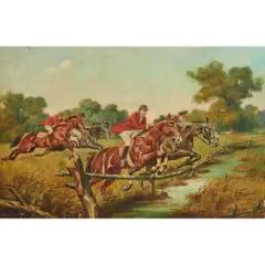 Foxhunt by Herman Friling, oil on canvas mounted on board, [approximate dimensions -, offered Oct 2025