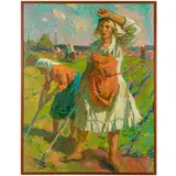 Mitrofanovka, 1945 / Al lavoro nei campi / Firmato A Yanev in basso a destra by Anatoly Mykytovich Yanev, oil on canvas, offered Jul 2024