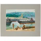 Ivan Barchuk, Tomashovka, 1909 - Kyiv, 1987 / Navi merci nel porto / Firmato I Barchuk in basso a destra, oil on cartoncino