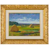 Ivan Barchuk, Tomashovka, 1909 - Kyiv, 1987 / Paesaggio con covoni, oil on cardboard