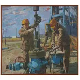 Mitrofanovka, 1945 / Costruzione dell'impianto del gas / Firmato An Yanev in basso a destra by Anatoly Mykytovich Yanev, oil on canvas, offered Jul 2024