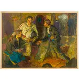 Mitrofanovka, 1945 / Incontro degli astronauti / Firmato An Yanev in basso a destra by Anatoly Mykytovich Yanev, oil on canvas, offered Jul 2024