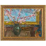 Alexandrovske, 1919 - Yalta, 1994 / Fiori di pesco sul davanzale / Firmato F Zakharov in basso a sinistra by Fedir Zakharovich Zakharov, oil on cardboard, offered Jul 2024