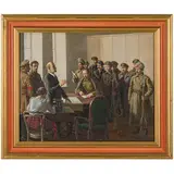 Slansk, 1918 - 2001 / Quartier generale, ottobre 1920 / Firmato N Sysoev in basso a destra e datato 1969 sul retro by Nikolaj Aleksandrovic Sysoev, oil on cardboard, offered Jul 2024