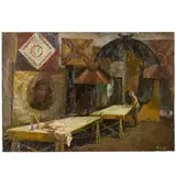 Igor Dmitrievich Vieru, Chernolevka, 1923 - 1983 / L'atelier dell'artista / Firmato Vieru in basso a destra, oil on canvas