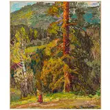 Pavel Yakovlevich Eremenko, Kolomai, 1915 - ? / Albero di pino in montagna / Firmato Eremenko e datato 1960 in basso a destra, oil on cardboard applicato on canvas