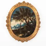 Antonio Francesco Peruzzini, ALESSANDRO MAGNASCO (attr.a) / Paesaggio con figure, oil on canvas ovale