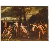 Antonio Triva, Coppia di paesaggi con scene mitologiche, oil on canvas