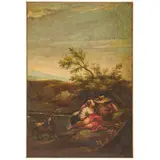 Giuseppe Zais, Paesaggio con scena galante / Paesaggio con viandanti, oil on canvas
