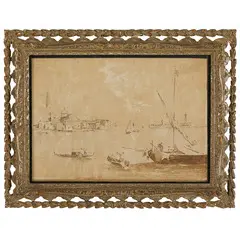 Giacomo Guardi, Veduta del bacino di San Marco verso l'isola di San Giorgio, Penna su carta