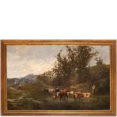 Napoli, 1826 - Roma, 1897 / Paesaggio campestre con contadini e animali / Firmato A Vertunni in basso a sinistra by Achille Vertunni, oil on canvas, offered Sep 2024