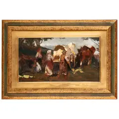 Alessio Issupoff, Vjatka, 1889 - Roma, 1957 / Contadini con carovana / Firmato Alessio Issupoff in basso a sinistra, oil on faesite
