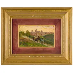 Luigi Gioli, San Frediano a Settimo, 1854 - Firenze, 1947 / Paesaggio toscano con viandante / Firmato L Gioli in basso a sinistra, oil on panel