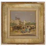 Matilde Sartorari, Zeno, 1902 - Verona, 1988 / Il mercato dei fiori a Parigi / Firmato M J Sartorari e datato 1938 in basso a sinistra, oil on cardboard