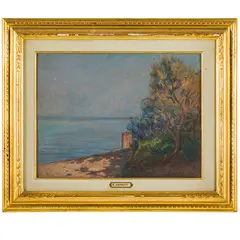 Livorno, 1874 - 1943 / Veduta costiera / Firmato Raffello Gambogi in basso a destra by Raffaello Gambogi, oil on cardboard, offered Sep 2024