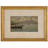 Antonino Leto, Monreale, 1844 - Capri, 1913 / Barche di pescatori con il Vesuvio sullo sfondo / Firmato A Leto in basso a destra