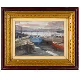 Francesco Galante, Margherita di Savoia, 1884 - Napoli, 1972 / Barche sulla spiaggia a Mergellina / Firmato F Galante in basso a sinistra