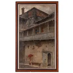 Bartolomeo Giuliano, Susa, 1825 - Milano, 1909 / Casolare in una giornata di pioggia / Monogramma BG in basso a destra, oil on canvas applicata on cardboard