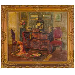 Árpád Romek, Budapest, 1883 - 1960 / Interno di appartamento / Firmato Romek Arpad in basso a destra, oil on canvas