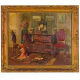 Árpád Romek, Budapest, 1883 - 1960 / Interno di appartamento / Firmato Romek Arpad in basso a destra, oil on canvas