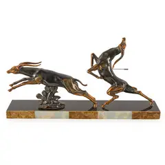 Jacques Limousin, attivo nel XX secolo / Cervi / Firmato Limousin sulla base, Metallo dorato