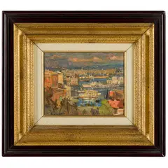 Margherita di Savoia, 1884 - Napoli, 1972 / Veduta del golfo di Napoli / Firmato F Galante in basso a sinistra by Francesco Galante, oil on cardboard, offered Sep 2024