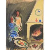 Luigi Broggini, Cittiglio 1908 - Milano 1983 / Vicino al camino, 1959, mixed media on paper