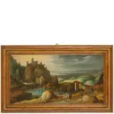 Tobias Verhaecht, Paesaggio montuoso con lago e ponte (1600 circa), oil on panel