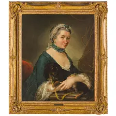Ritratto di dama con cane / Ritratto di gentiluomo con lettera / Firmati e datati: L G Blanchet, pinxit Rome 1755 by Louis Gabriel Blanchet, oil on canvas, offered Nov 2024