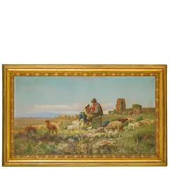 Pietro Barucci, Roma, 1845 - 1917 / Campagna romana, idillio amoroso / Firmato P Barucci in basso a sinistra, oil on canvas