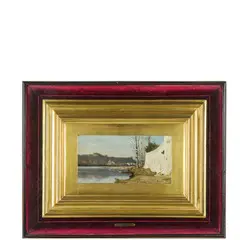 Pisa, 1832 - Firenze, 1905 / Paesaggio lacustre / Firmato O Borrani in basso a destra by Odoardo Borrani, oil on tavoletta, offered Nov 2024