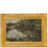Emilio Gola, Milano, 1851 - 1923 / Lavandaie a Mondonico / Firmato E Gola in basso a destra