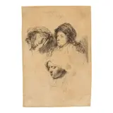 Three Heads of Women: One Asleep (Bartsch, Hollstein 368, Hind 152, New Hollstein 161) by Rembrandt Harmensz van Rijn, 1637, Etching on laid paper with Foolscap with Seven-Pointed Collar watermark, New Hollstein's first state (of 3), trimmed to , sold Jun 2025