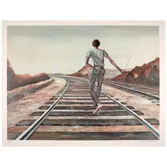 Ernie Barnes, Destination Unknown, 1979, Offset lithograph in colors on wove paper