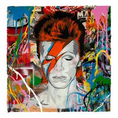 Bowie by Thierry Guetta, 2016, Unique screenprint and mixed media collage in colors on wove paper, sold Nov 2025