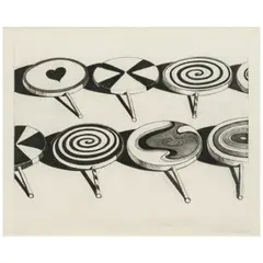 Wayne Thiebaud, Black Suckers, from Seven Still Lifes and a Silver Landscape, 1971, Aquatint on Rives BFK paper