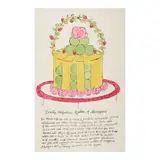 Andy Warhol, Dorothy Killgallens Gateau of Marzipan, from Wild Raspberries (Feldman & Schellmann IV.139A), 1959, Offset lithograph with hand-coloring on laid paper, from an edition of unknown size