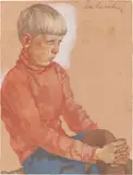 Lotte Laserstein, Sitzender Junge, das Knie umfassend