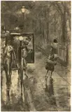 Lesser Ury, Nächtliche Straßenszene - Berlin, Um 1925, Kohle auf leichtem Karton