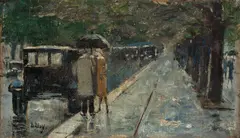 Straße im Tiergarten (Bellevuestraße?), Berlin by Lesser Ury, Öl auf Leinwand auf Karton, auf Holz aufgezogen, sold Dec 2016