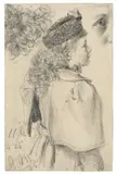Adolph von Menzel, Junges Mädchen im Profil mit Pelzkappe