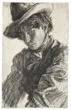 Adolph von Menzel, Junger Mann mit Hut. (Nach) 1875