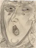 Max Beckmann, Schreiende Kriemhild, 1949, Tuschfeder und Kohle auf Bütten (Wasserzeichen: ESCO)