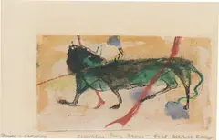Kleines Fabeltier I by Franz Marc, 1912, Aquarell und Feder in Schwarz auf dünnem Papier, auf leichten Karton (Postkarte) aufgezogen, sold Jun 2025