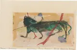 Franz Marc, Kleines Fabeltier I, 1912, Aquarell und Feder in Schwarz auf dünnem Papier, auf leichten Karton (Postkarte) aufgezogen