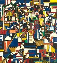 Dorothy Iannone, Strings, 1963, Öl und Papiercollage auf Leinwand