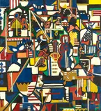 Dorothy Iannone, Strings, 1963, Öl und Papiercollage auf Leinwand
